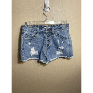 Forever 21 Button Fly Distressed Cut Off Blue Denim Shorts Size 25